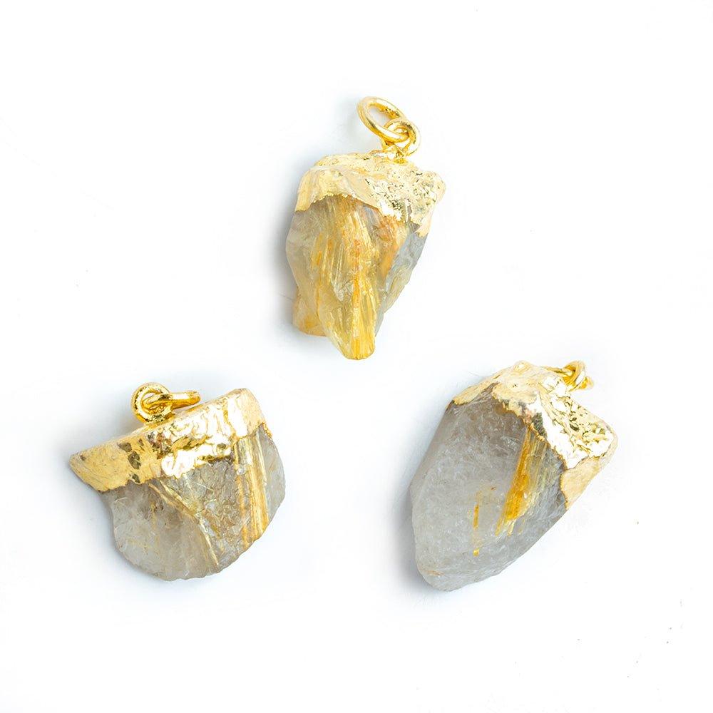 Gold Leafed Rutilated Quartz Natural Crystal Focal Pendant 1 Piece - The Bead Traders