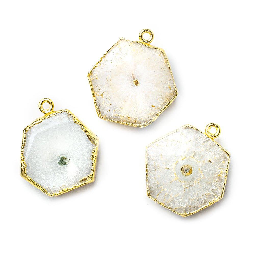 Gold Leafed Solar Quartz Hexagon Pendant 1 piece 21x21mm average size - The Bead Traders