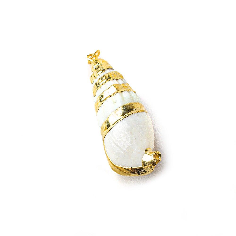 Gold Leafed Spiral Beige Sea Shell Pendant 1 piece 42x13-37x13 size range - The Bead Traders