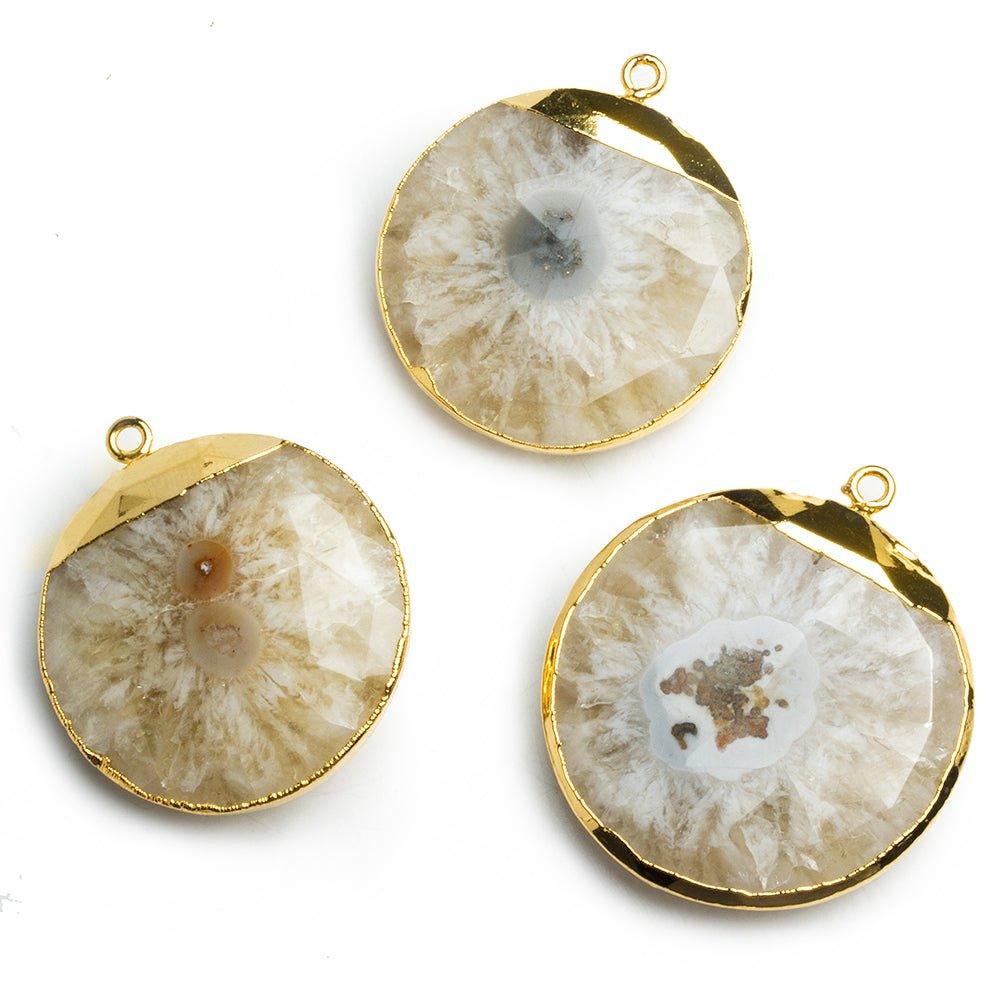 Gold Leafed Tan Solar Quartz Coin Pendant 1 piece - The Bead Traders