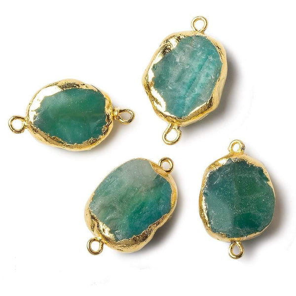 Gold leafed Teal Agate Hammer Faceted oval Connector