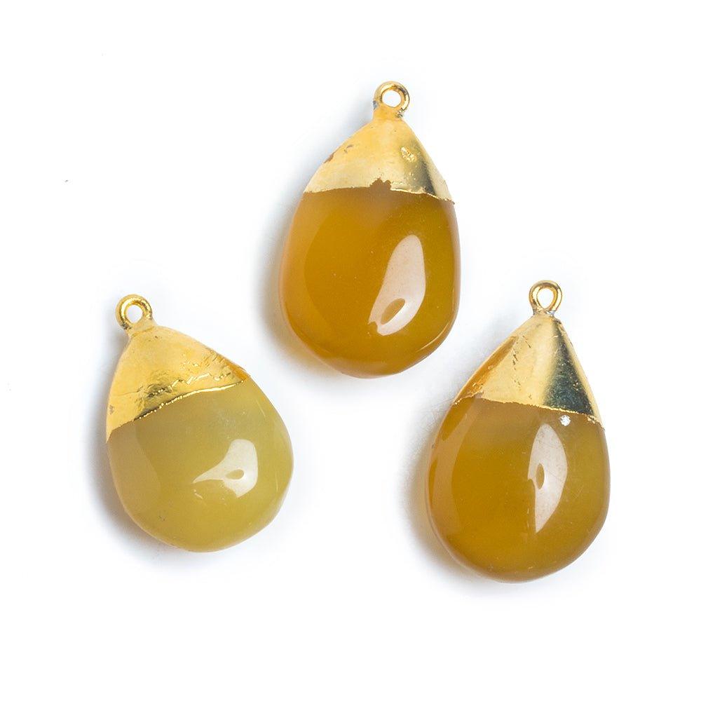 Gold Leafed Yellow Chalcedony Plain Pear Pendant 1 Piece - The Bead Traders
