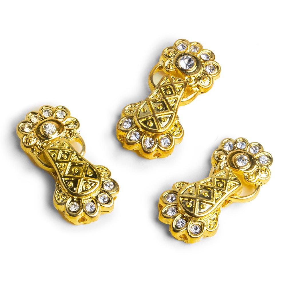 Gold plated Magnetic Clasp Art Deco Floral & Rhinestones 1 piece - The Bead Traders
