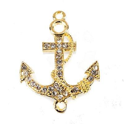 Gold-tone Anchor Rhinestone Connector Pendant Finding, 37x28mm, 1 piece - The Bead Traders