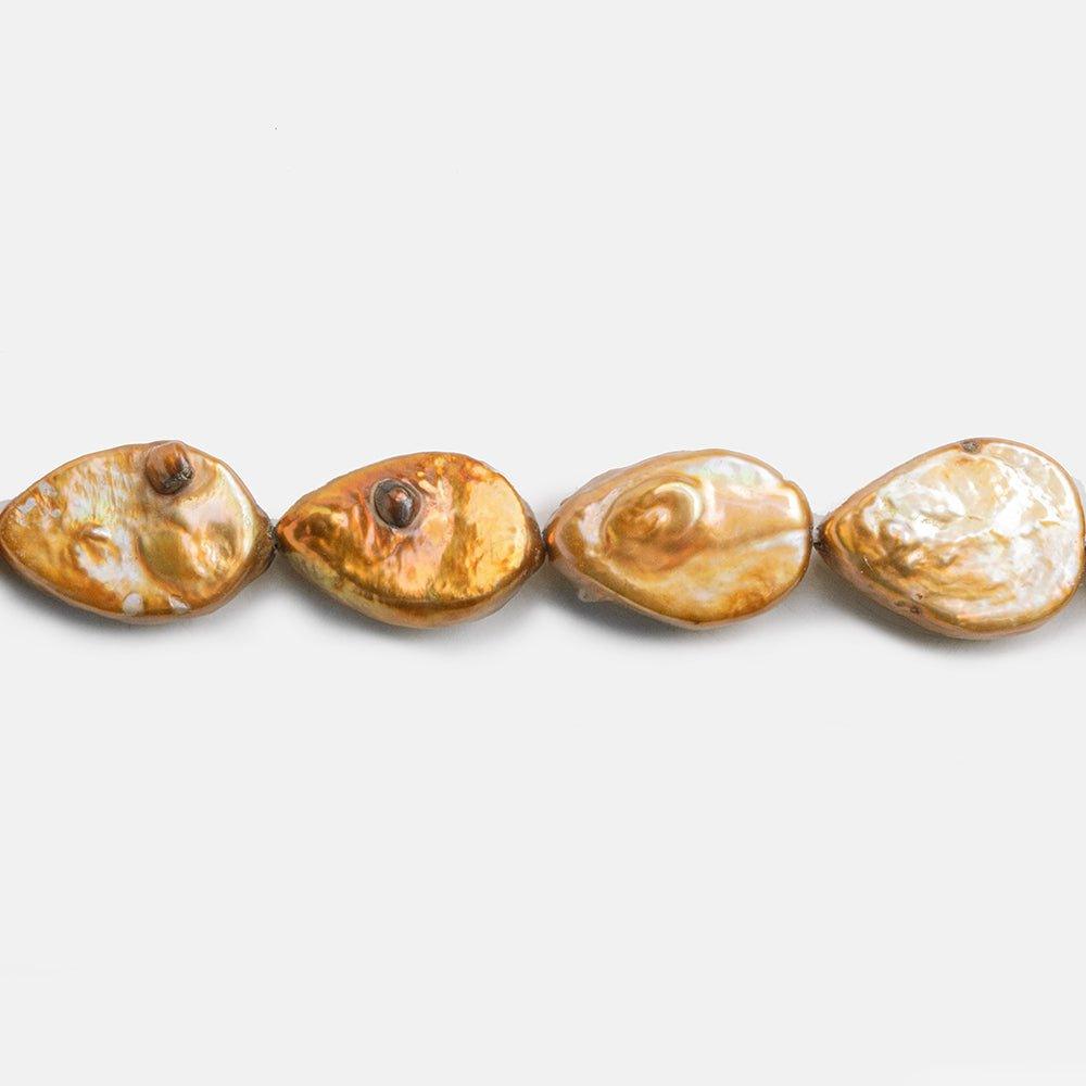 Golden Copper Freshwater Pearls Straight Drilled 14-15mm Pears - The Bead Traders
