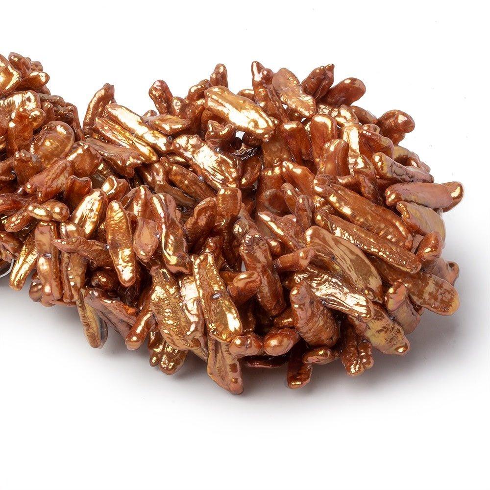 Golden Copper Side Drilled Biwa Freshwater Pearl Strand 15 inch 75 pieces 15x6-22x9mm - The Bead Traders