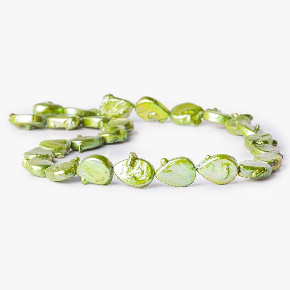 Golden Green Freshwater Pearls Straight Drilled 14-15mm Pears - The Bead Traders