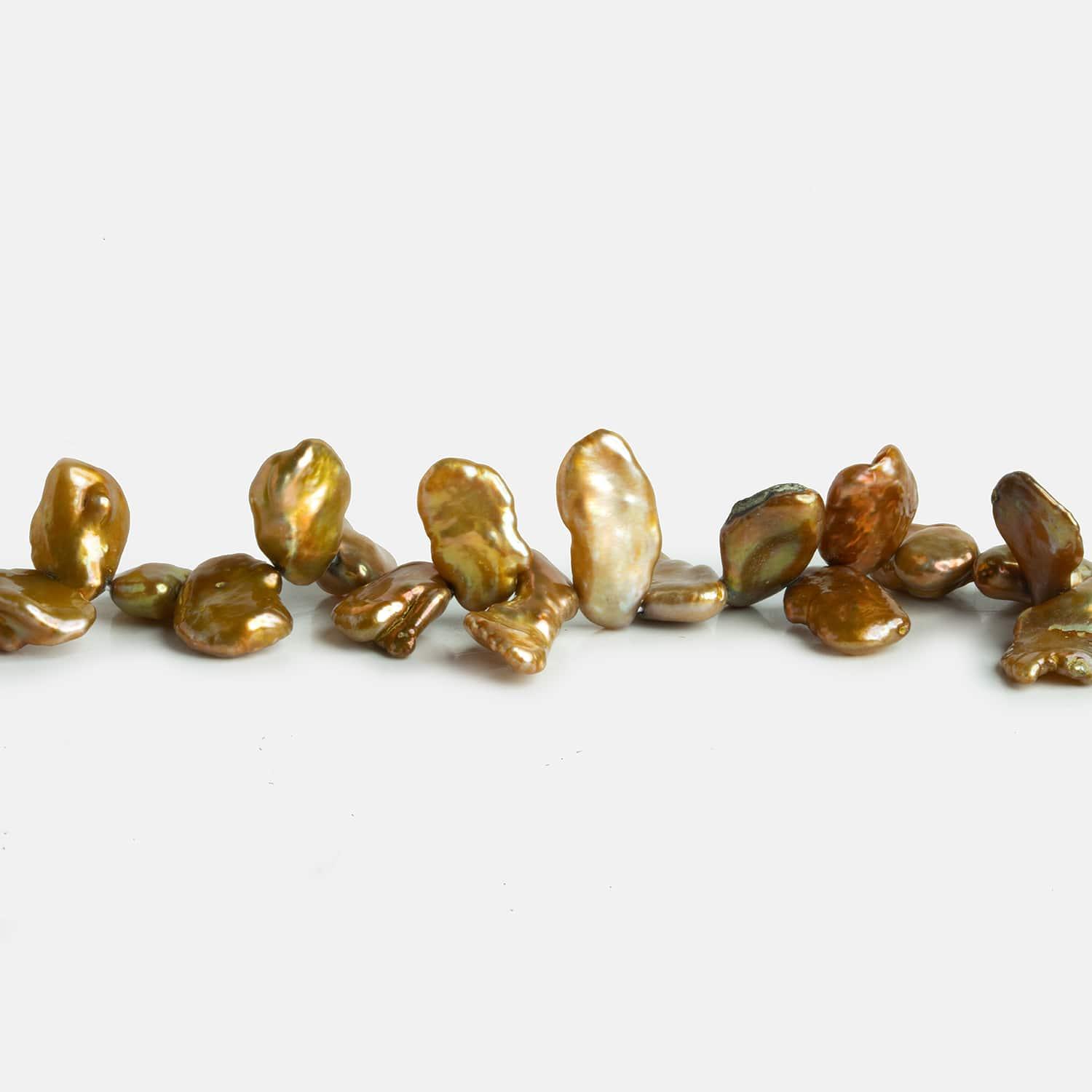 Golden Green Keshi Pearls 14 inch 70 beads - The Bead Traders