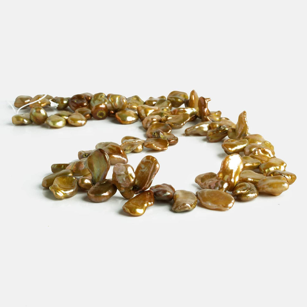 Golden Green Keshi Pearls 14 inch 70 beads - The Bead Traders
