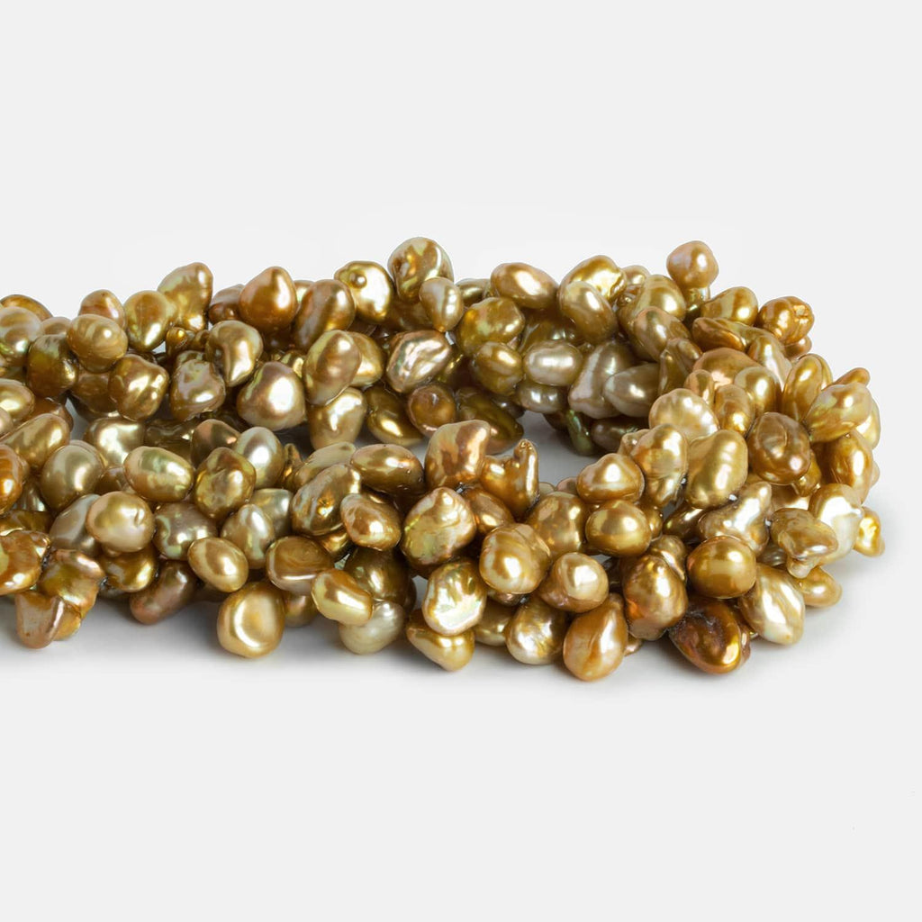 Golden Green Keshi Pearls 15 inch 80 beads - The Bead Traders