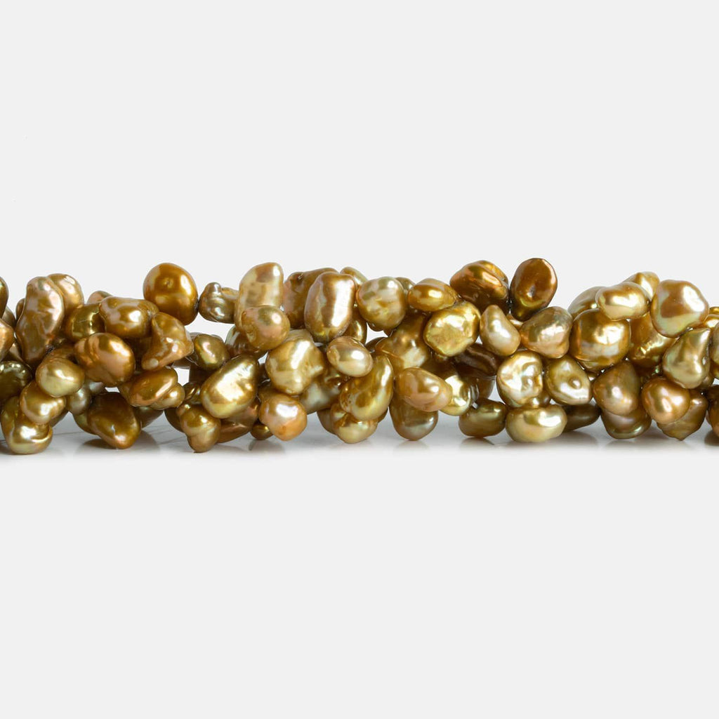 Golden Green Keshi Pearls 15 inch 80 beads - The Bead Traders