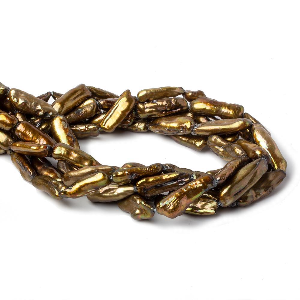 Golden Green Straight Drill Biwa Pearls 15 inch 18 beads 23x8mm - The Bead Traders