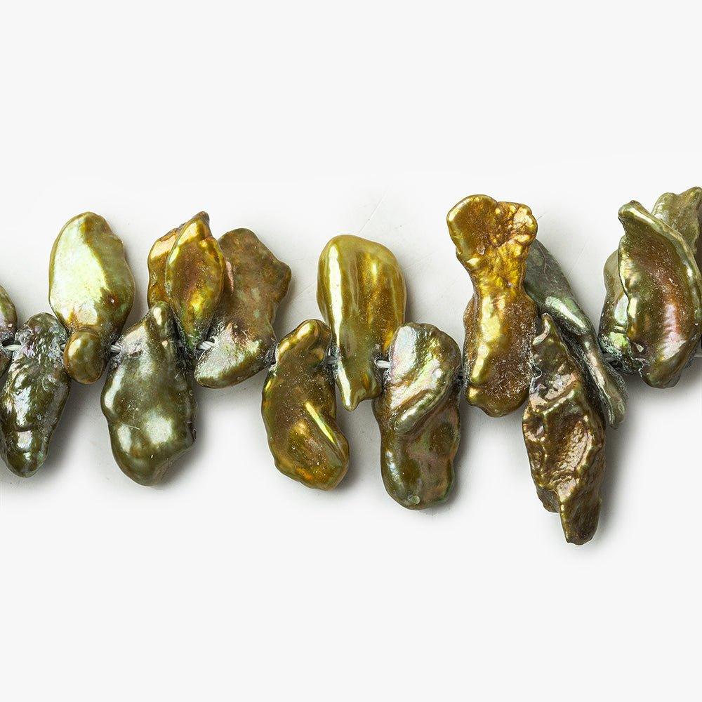 Golden Green Top Drilled Keshi Freshwater Pearls 15 inch 93 pieces - The Bead Traders