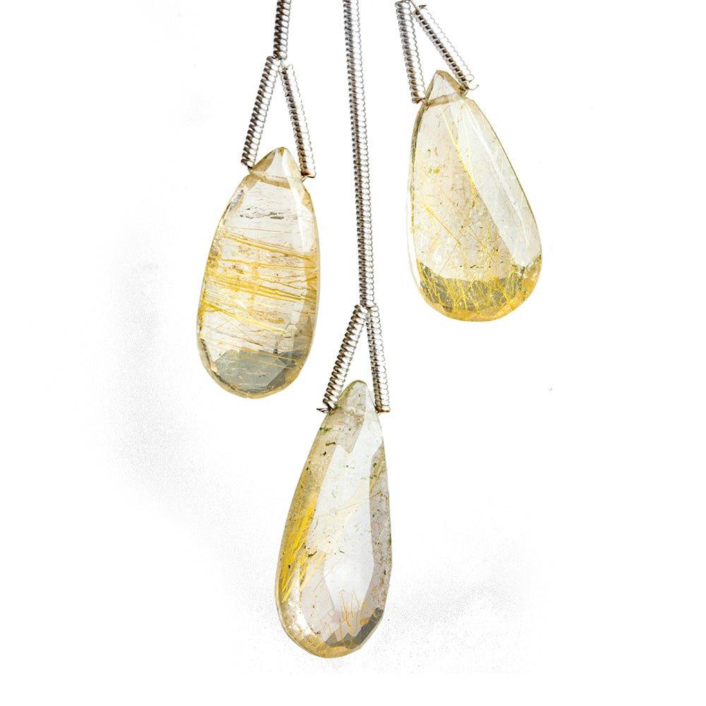 Golden Rutilated Quartz Faceted Pear Focal Beads 3 Pieces - The Bead Traders
