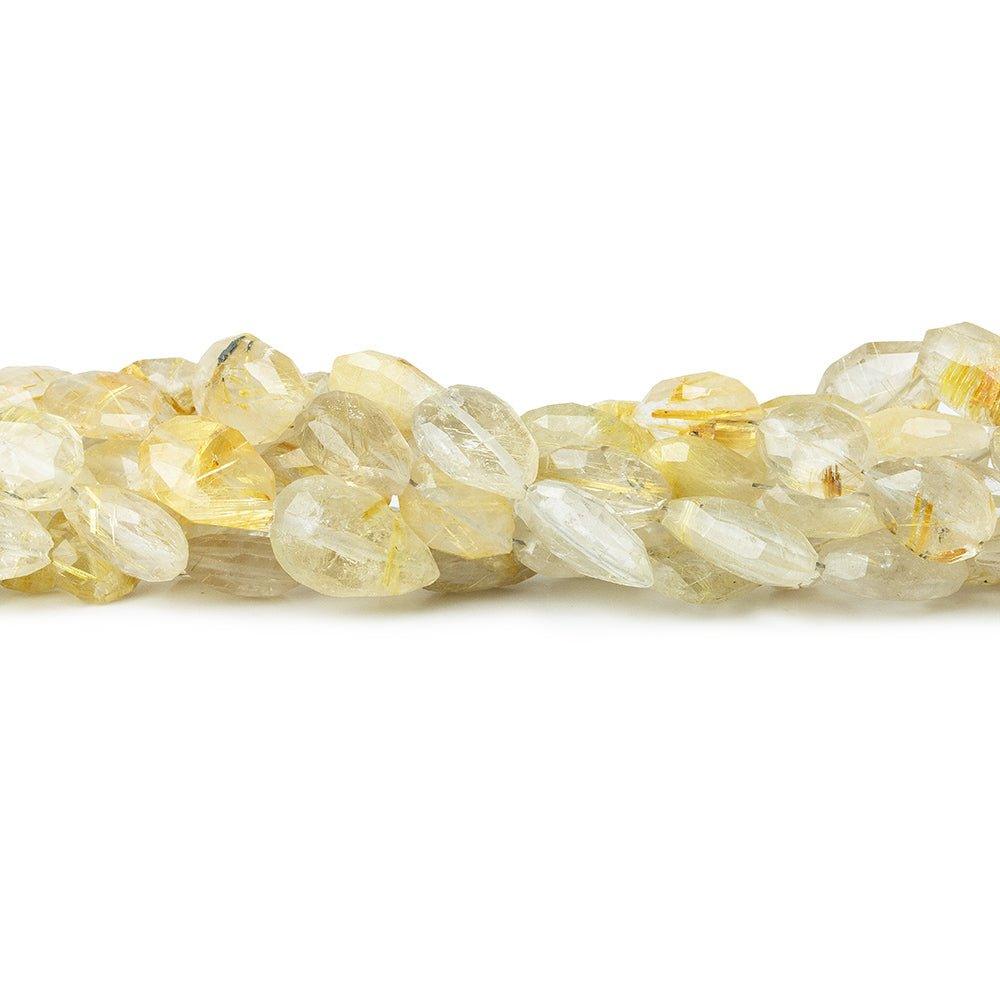 Golden Rutilated Quartz straight drill faceted pears 8 inch 17 beads 9x7-11x9mm - The Bead Traders