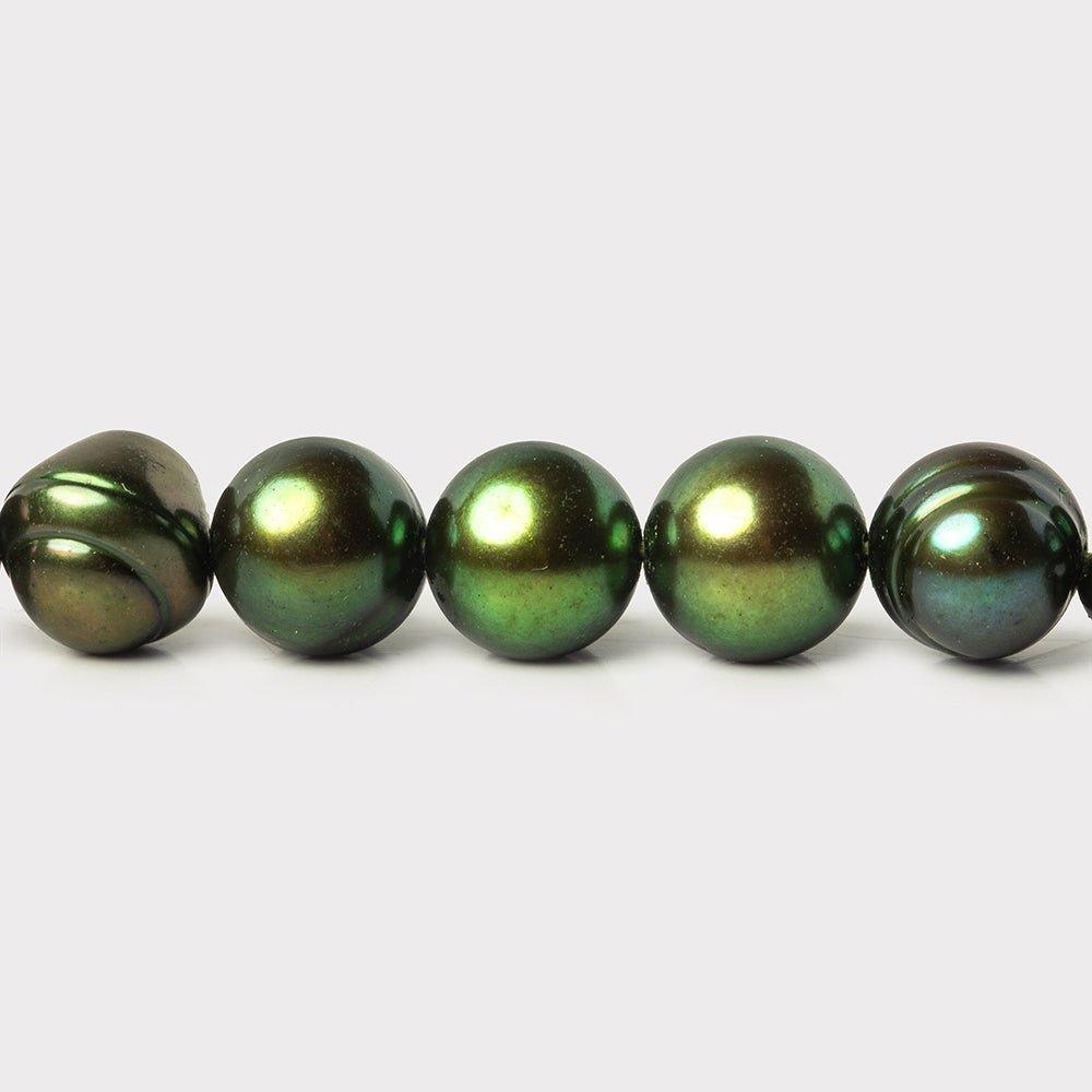 Grass Green Side Drilled Ringed Baroque Freshwater Pearls 16 inch 48 beads 8x8-10x8mm - The Bead Traders