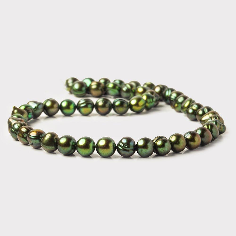 Grass Green Side Drilled Ringed Baroque Freshwater Pearls 16 inch 48 beads 8x8-10x8mm - The Bead Traders