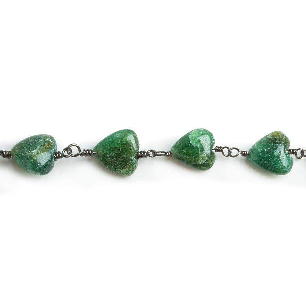 Green Aventurine Hearts Black Gold Chain 18 pieces - The Bead Traders