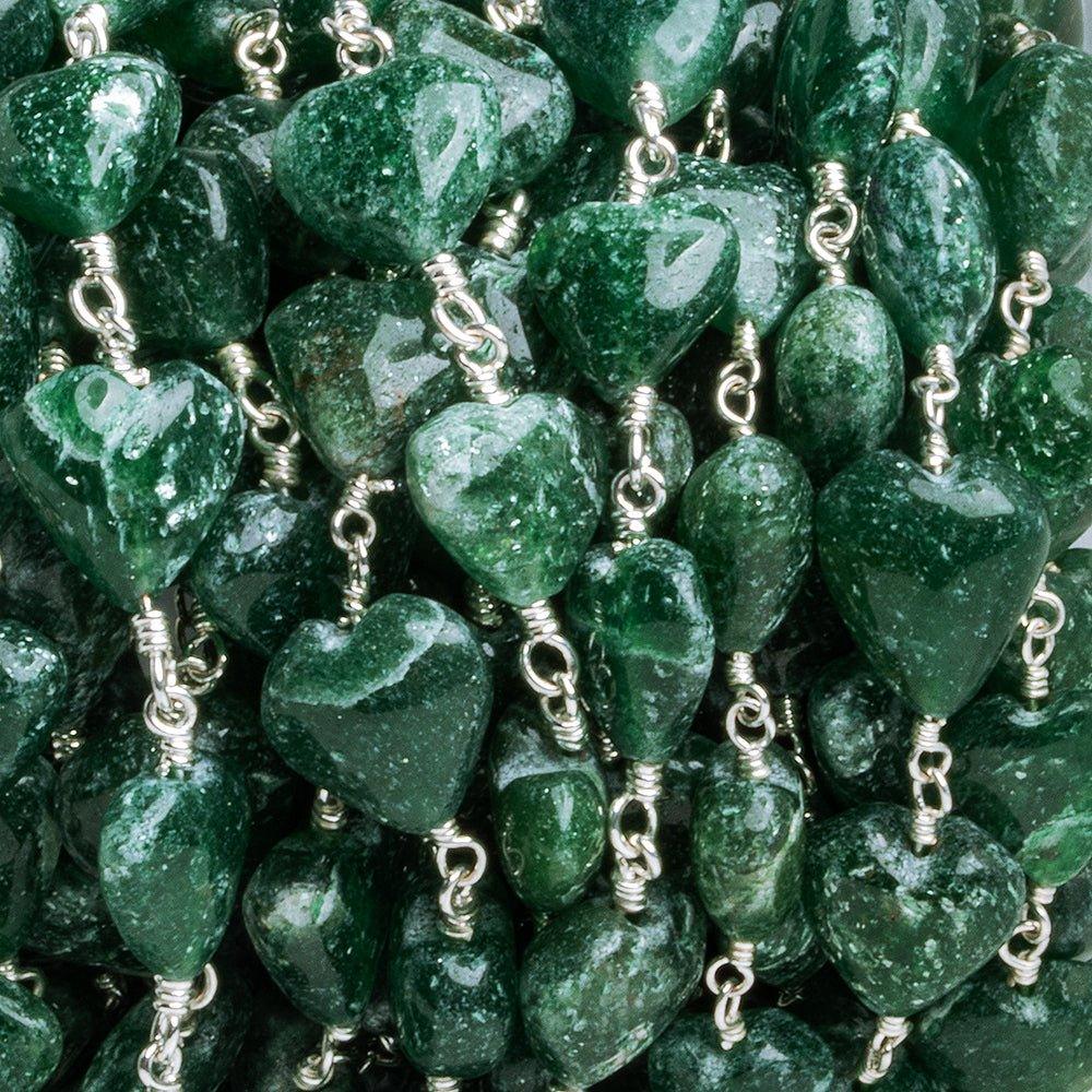 Green Aventurine Hearts Silver Plated Chain 20 pieces - The Bead Traders