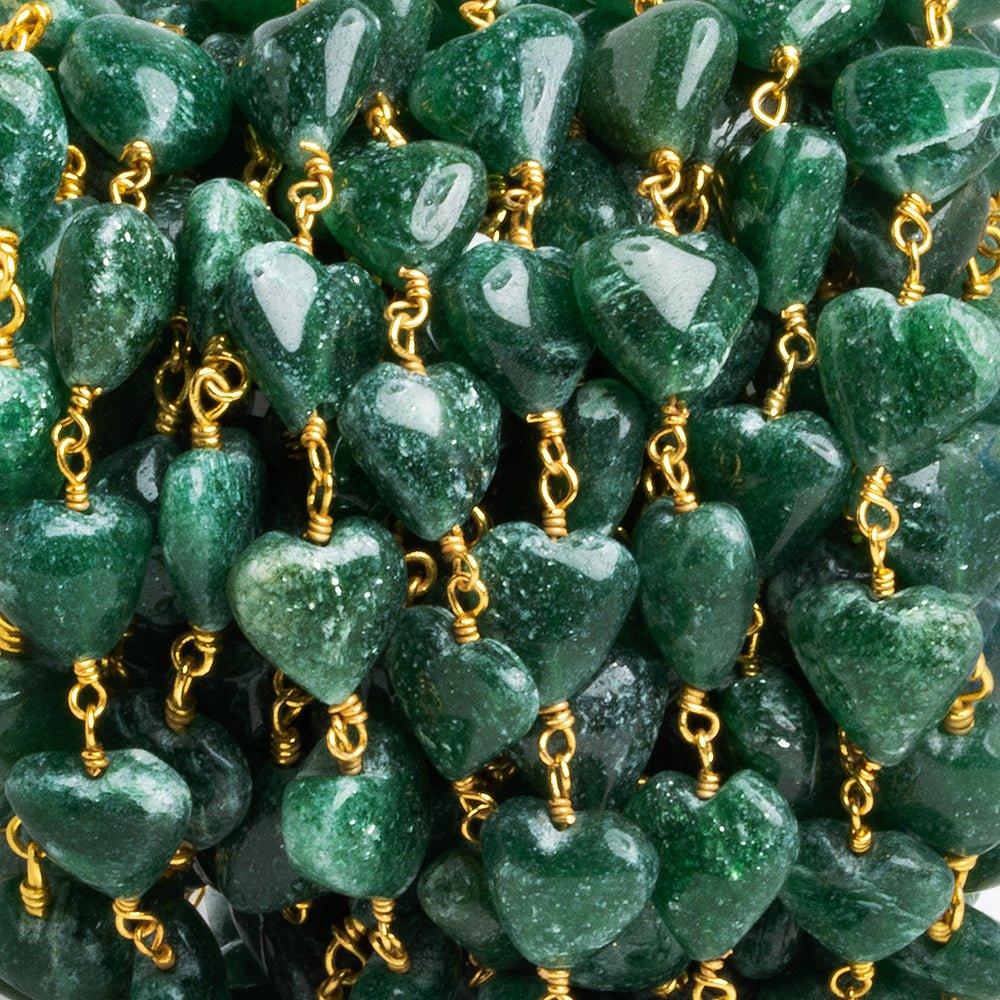 Green Aventurine Plain Hearts Gold Plated Chain 20 pieces - The Bead Traders