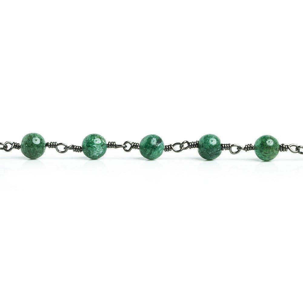 Green Aventurine Plain Rounds Black Gold Plated Chain 23 pieces - The Bead Traders