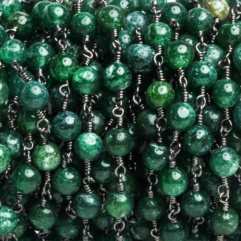 Green Aventurine Plain Rounds Black Gold Plated Chain 23 pieces - The Bead Traders