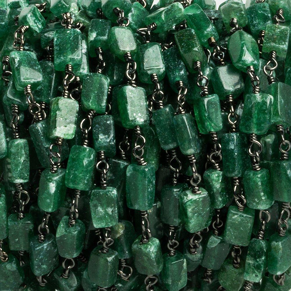 Green Aventurine Rectangles Black Gold Chain 23 pieces - The Bead Traders
