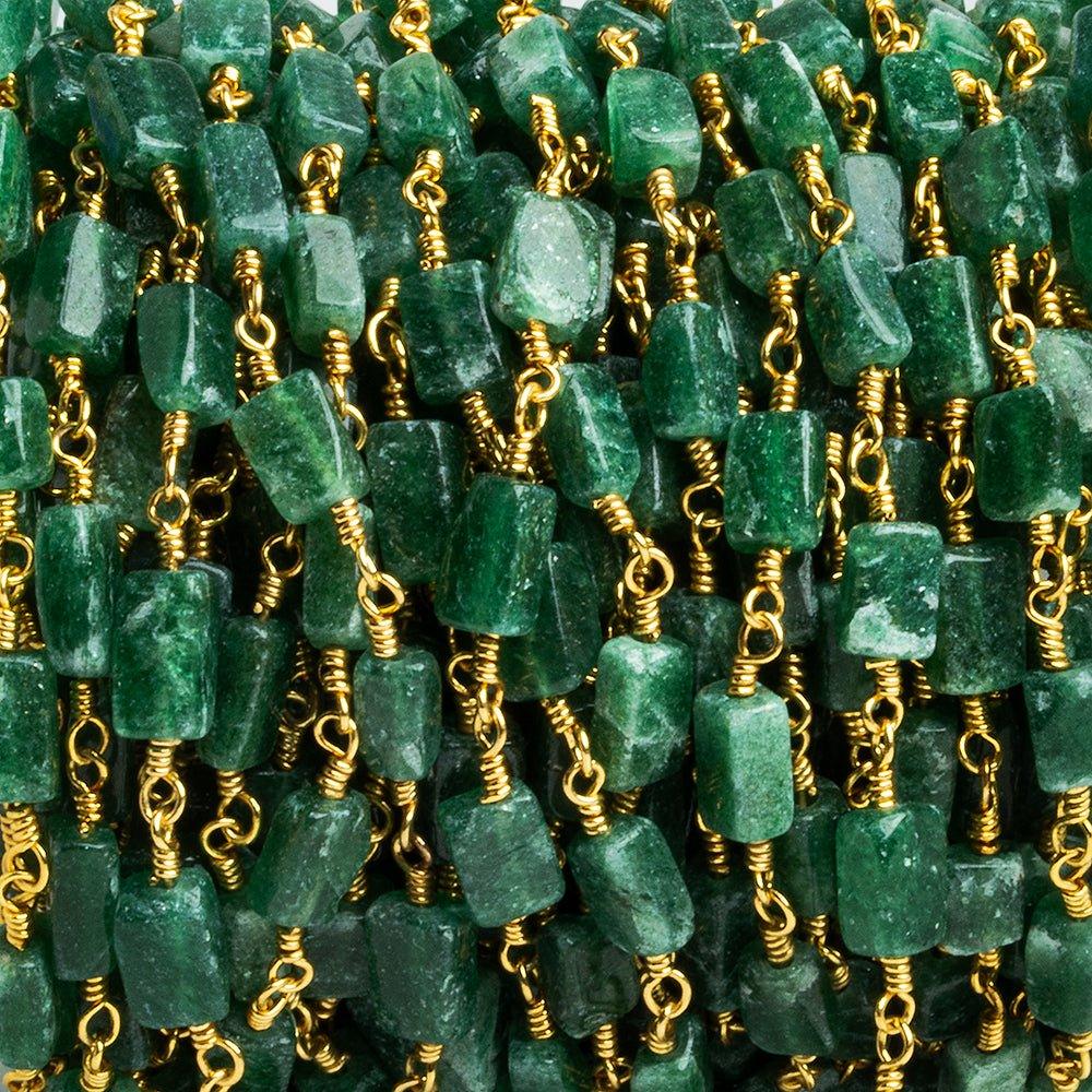 Green Aventurine Rectangles Gold Plated Chain 22 pieces - The Bead Traders
