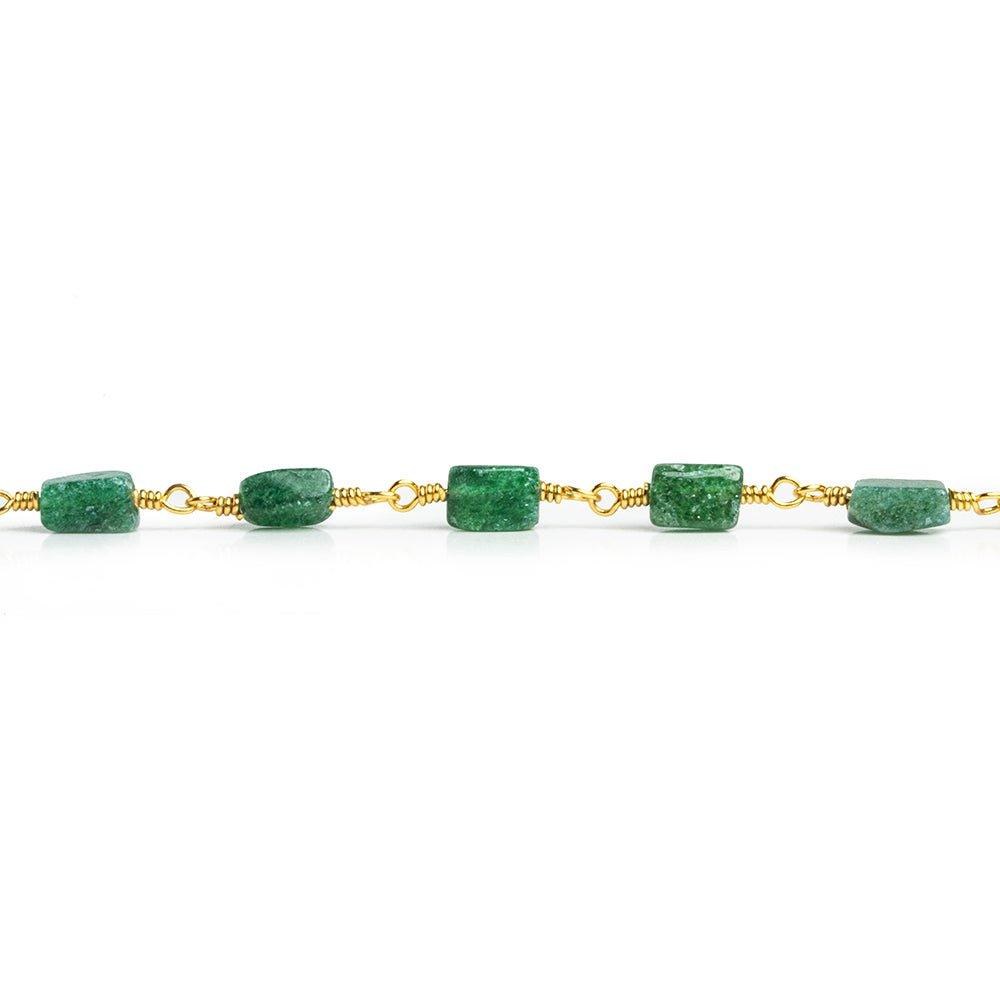 Green Aventurine Rectangles Gold Plated Chain 22 pieces - The Bead Traders