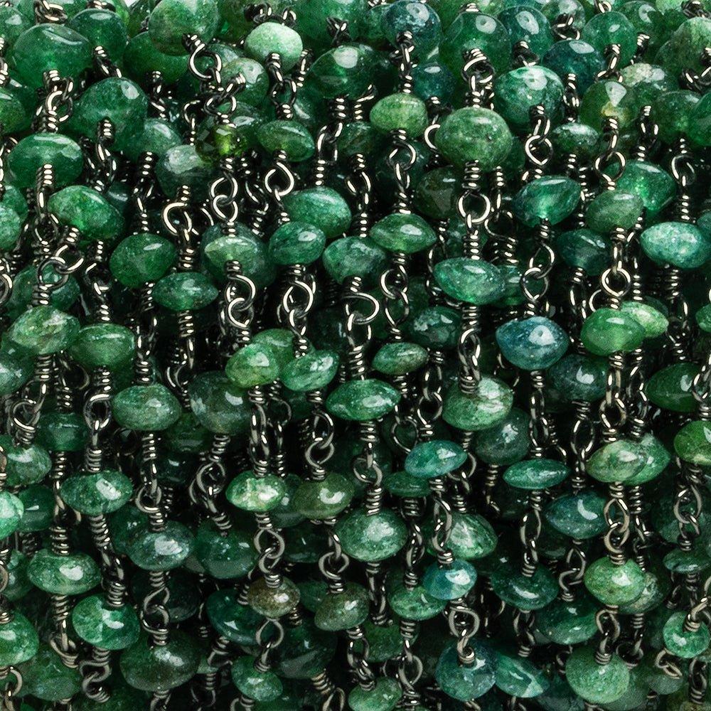 Green Aventurine Rondelles Black Gold Plated Chain 33 pieces - The Bead Traders