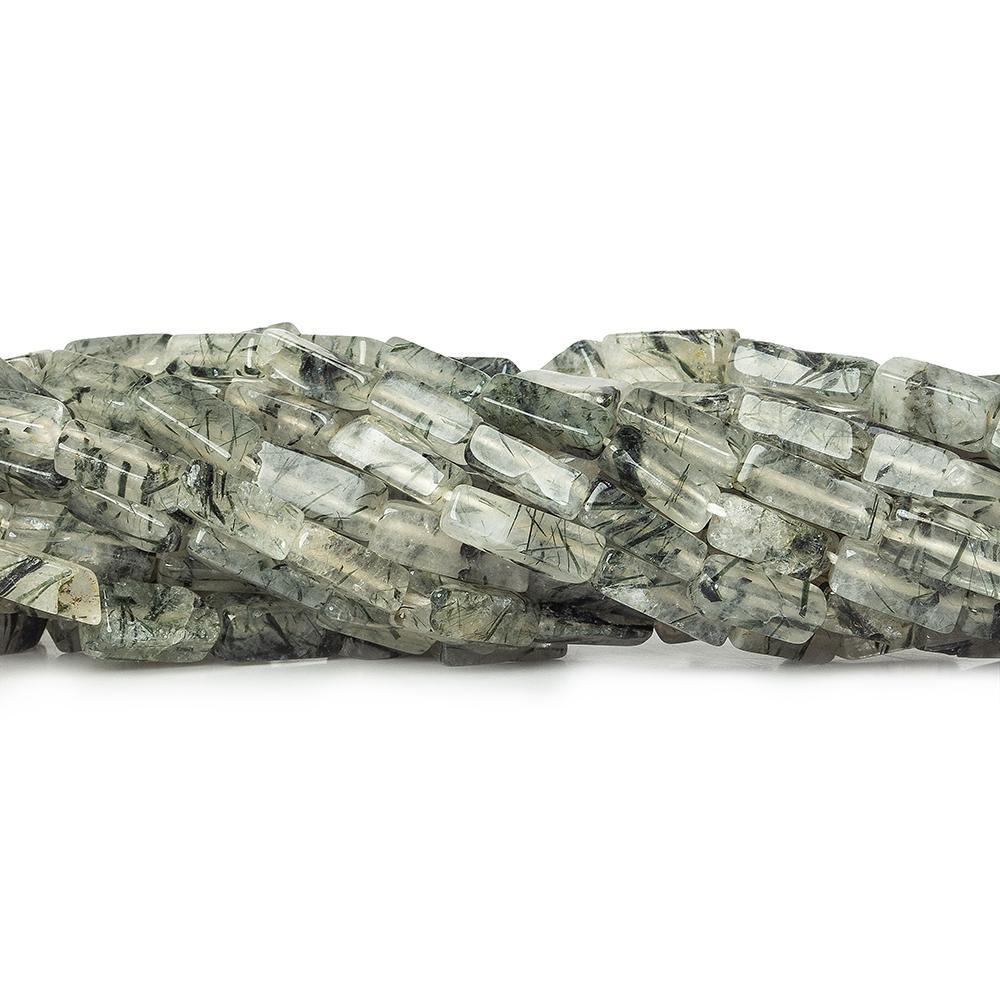 Green & Black Tourmalinated Quartz plain rectangle beads 14 inch 38 beads - The Bead Traders