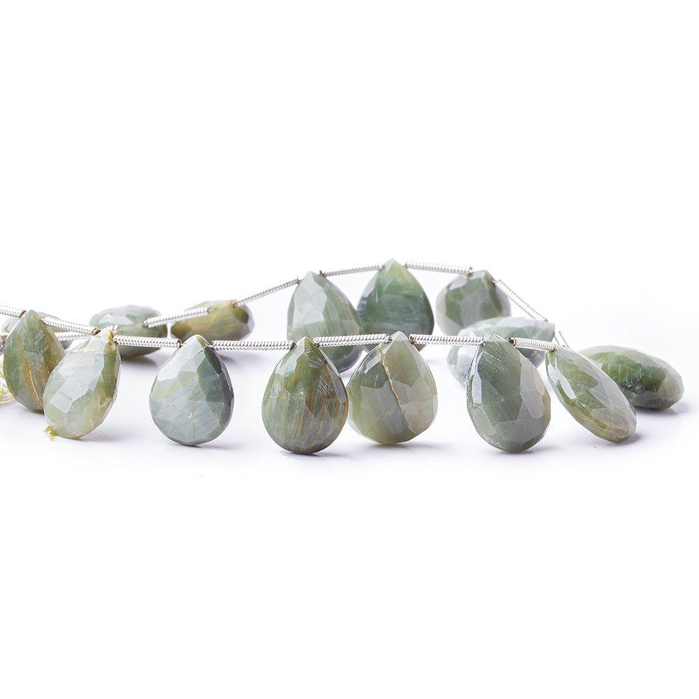 Green Cat's Eye Quartz faceted pears 8 inch 13x10mm - 16x13mm - The Bead Traders