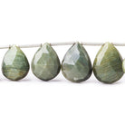 Green Cat's Eye Quartz faceted pears 8 inch 13x10mm - 16x13mm - The Bead Traders
