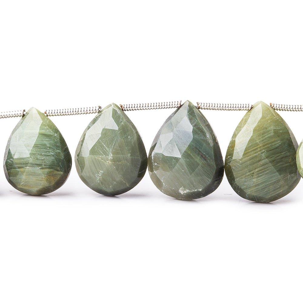 Green Cat's Eye Quartz faceted pears 8 inch 13x10mm - 16x13mm - The Bead Traders