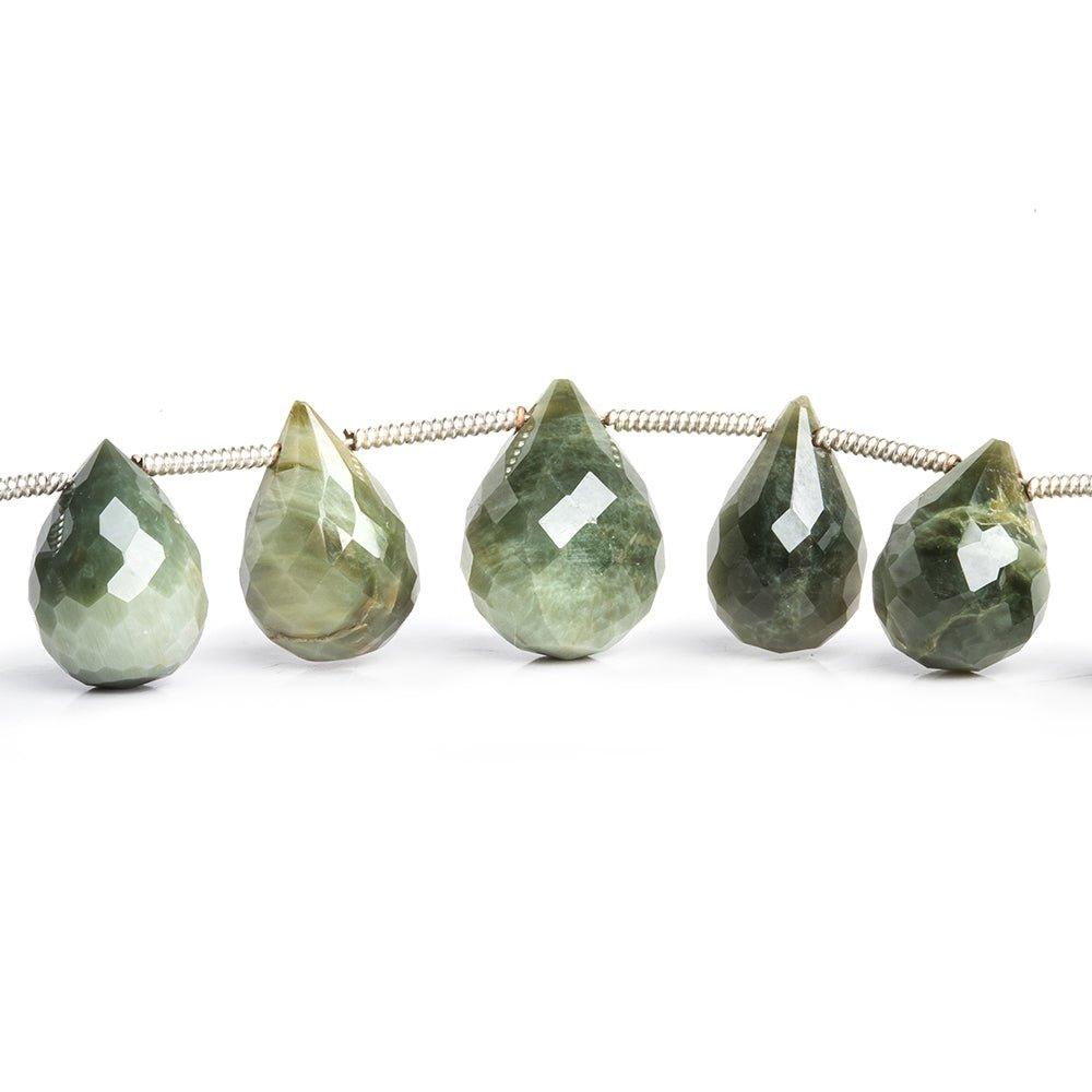 Green Cat's Eye Quartz Faceted Teardrop Beads 8 inch 18 pieces - The Bead Traders