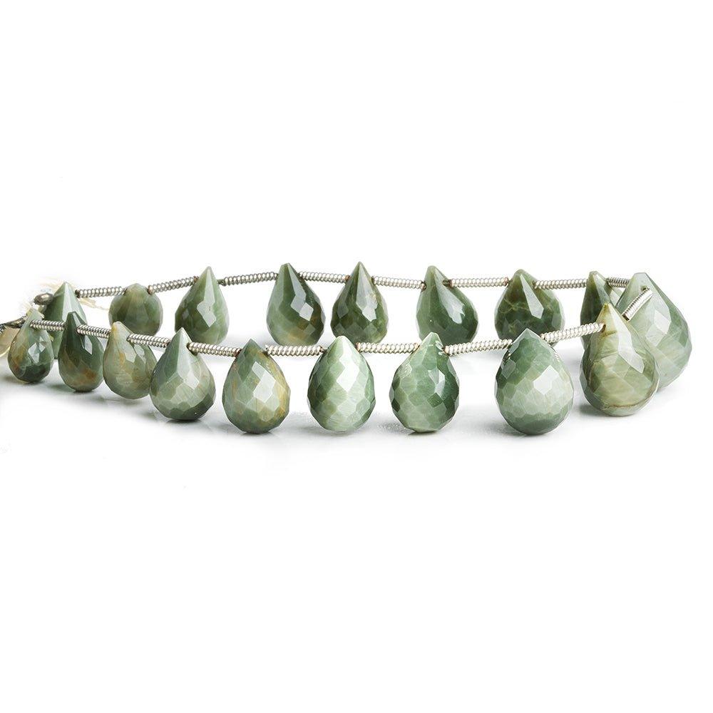 Green Cat's Eye Quartz Faceted Teardrop Beads 8 inch 18 pieces - The Bead Traders