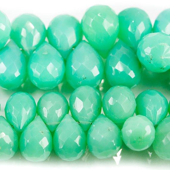 Green Chalcedony Faceted Teardrop Beads 8 inch 70 pieces - The Bead Traders