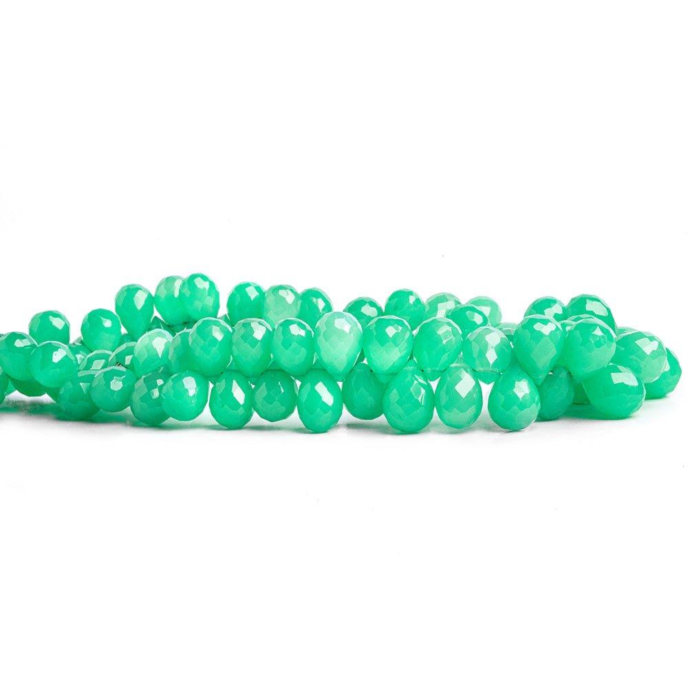 Green Chalcedony Faceted Teardrop Beads 8 inch 70 pieces - The Bead Traders