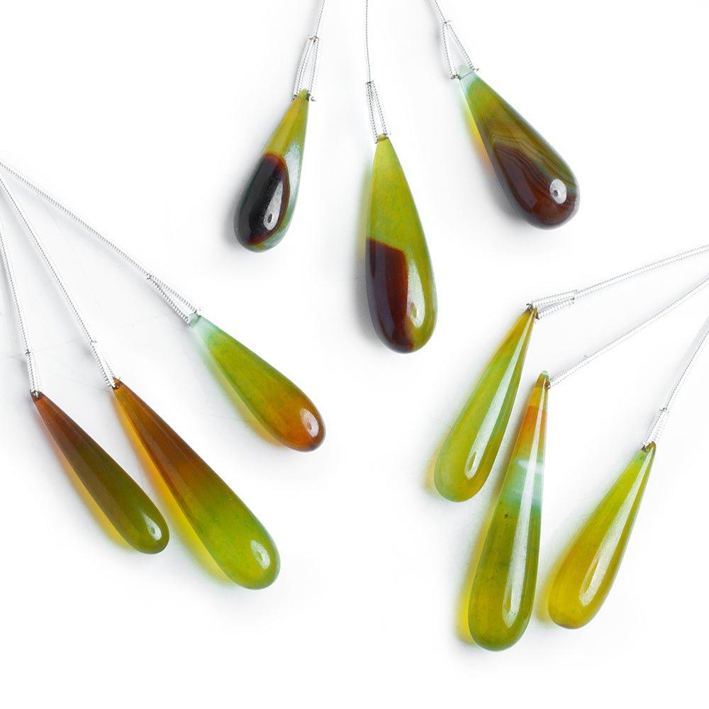 Green Chalcedony Plain Teardrop Beads 3 Pieces - The Bead Traders