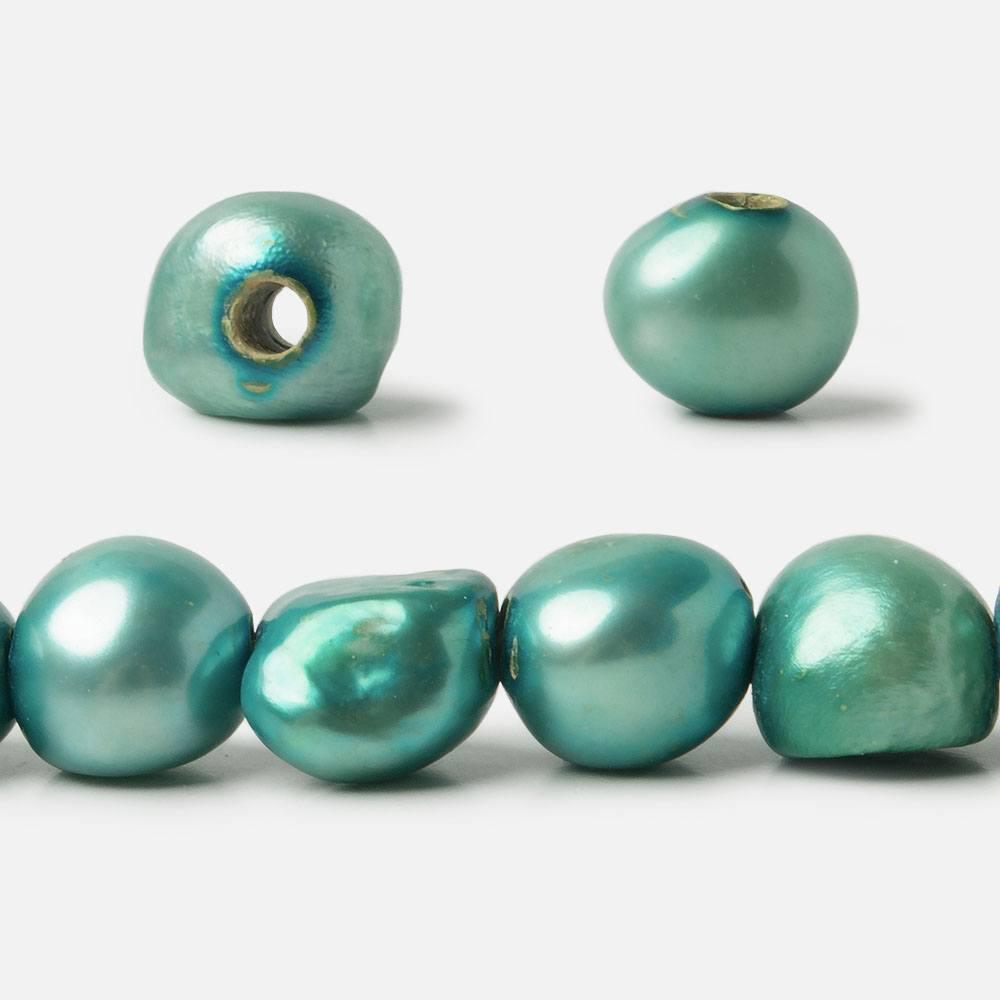Green Large Hole Freshwater Pearl Side Drilled Baroque, 10-11mm, 15" length, 44 pcs - The Bead Traders