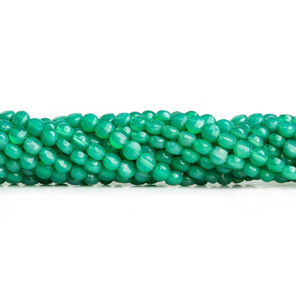 Green Onyx checkerboard calibrated faceted coins 12 inch 85 pieces - The Bead Traders