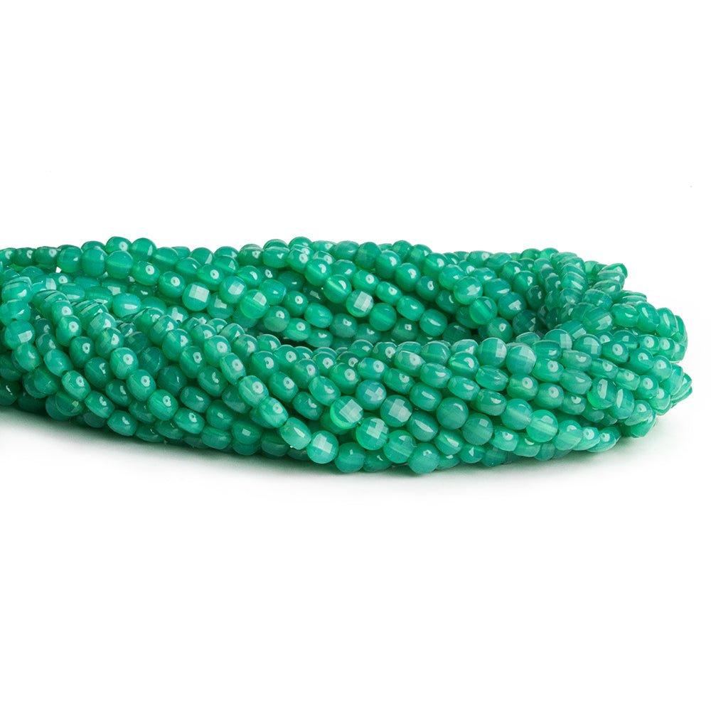 Green Onyx checkerboard calibrated faceted coins 12 inch 85 pieces - The Bead Traders