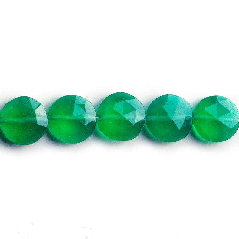 Green Onyx Faceted Coin Beads 7.5 inch 20 pieces - The Bead Traders