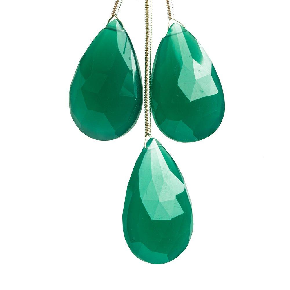 Green Onyx Faceted Pear Focal Beads 3 Pieces - The Bead Traders