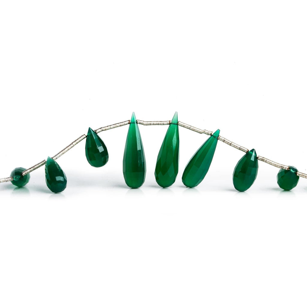 Green Onyx Faceted Teardrops 9 inch 21 beads - The Bead Traders