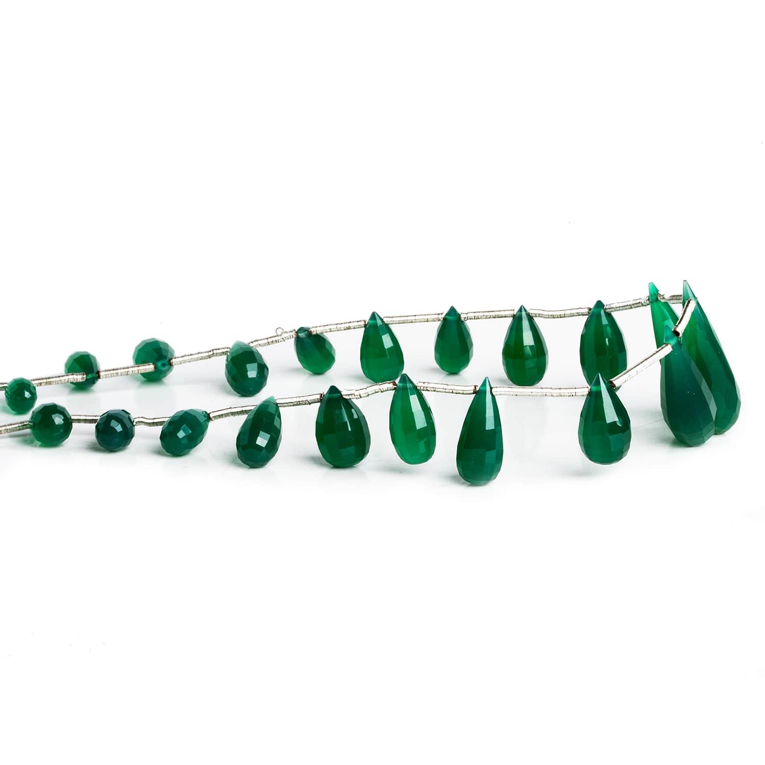 Green Onyx Faceted Teardrops 9 inch 21 beads - The Bead Traders