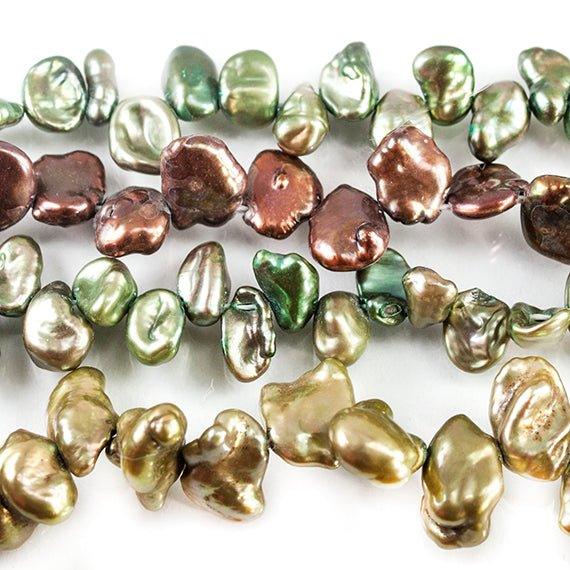 Green & Purple Top Drilled Keshi Freshwater Pearl Lot of 4 strands - The Bead Traders