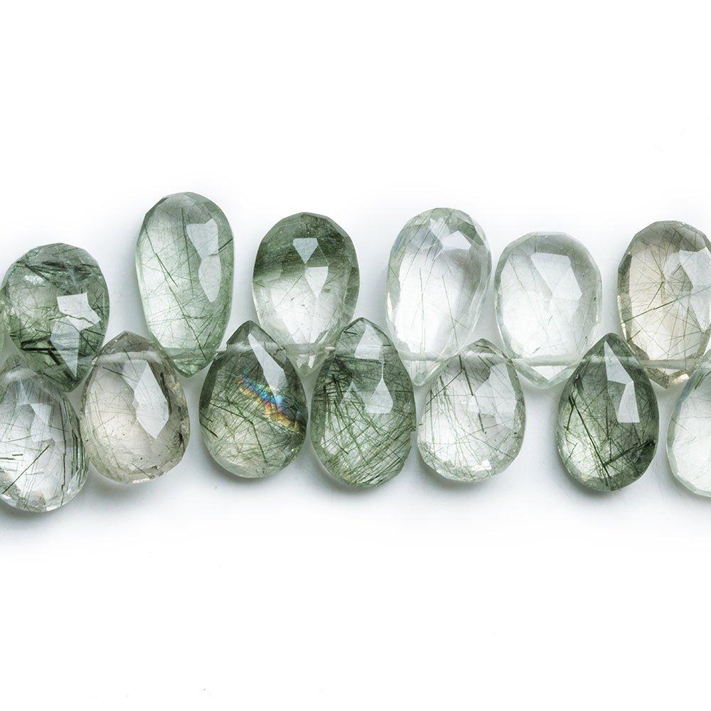 Green Tourmalinated Quartz Faceted Pear Beads 8 inch 43 pieces - The Bead Traders