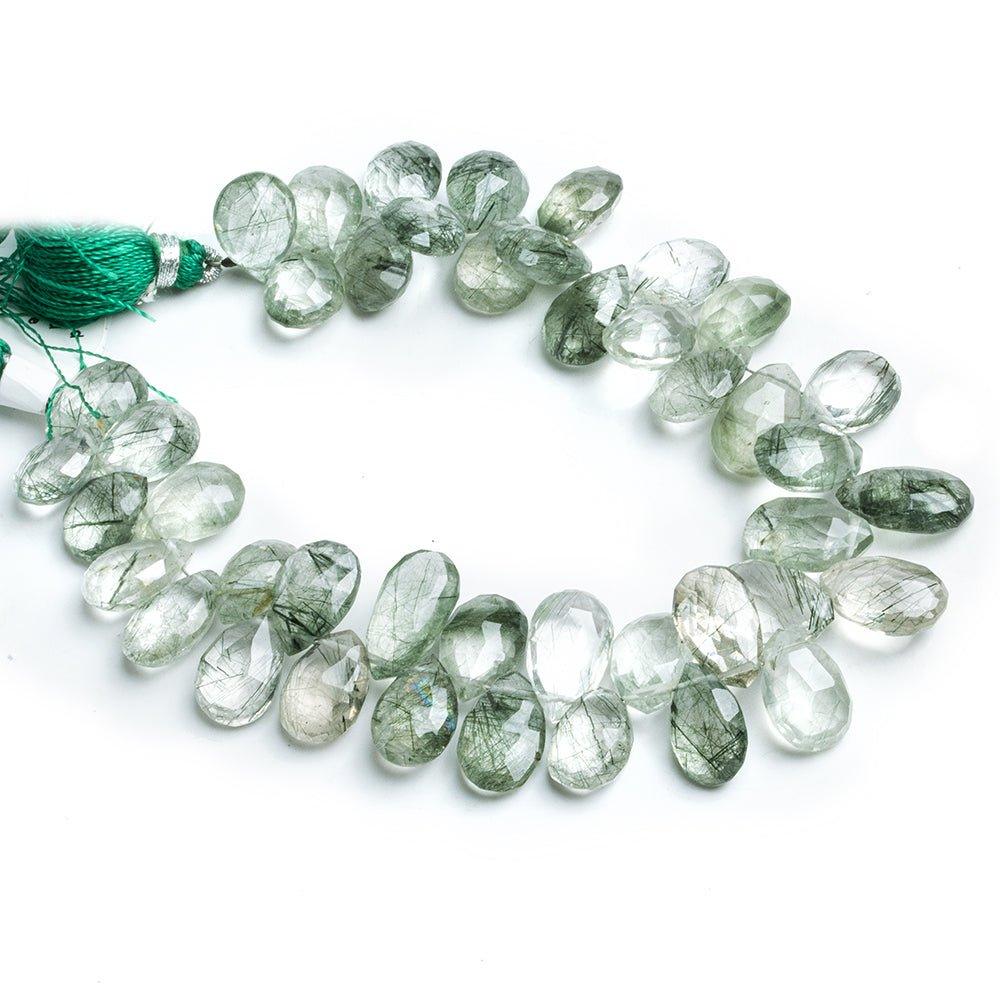 Green Tourmalinated Quartz Faceted Pear Beads 8 inch 43 pieces - The Bead Traders