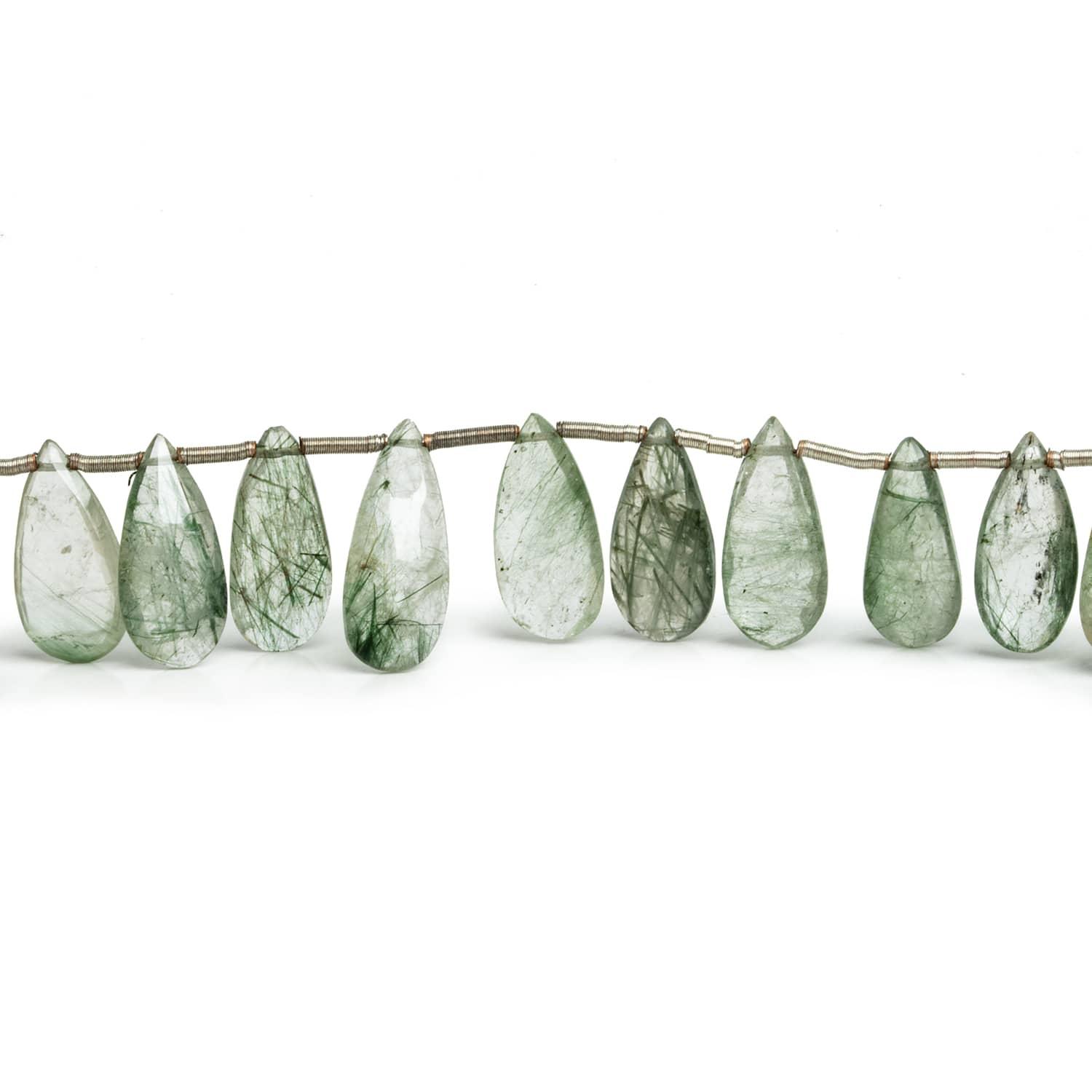 Green Tourmalinated Quartz Pears 8 inch 24 beads - The Bead Traders